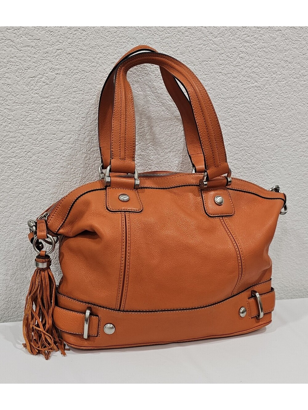 B. Makowsky Vintage Orange Premium Leather Designer Handbag